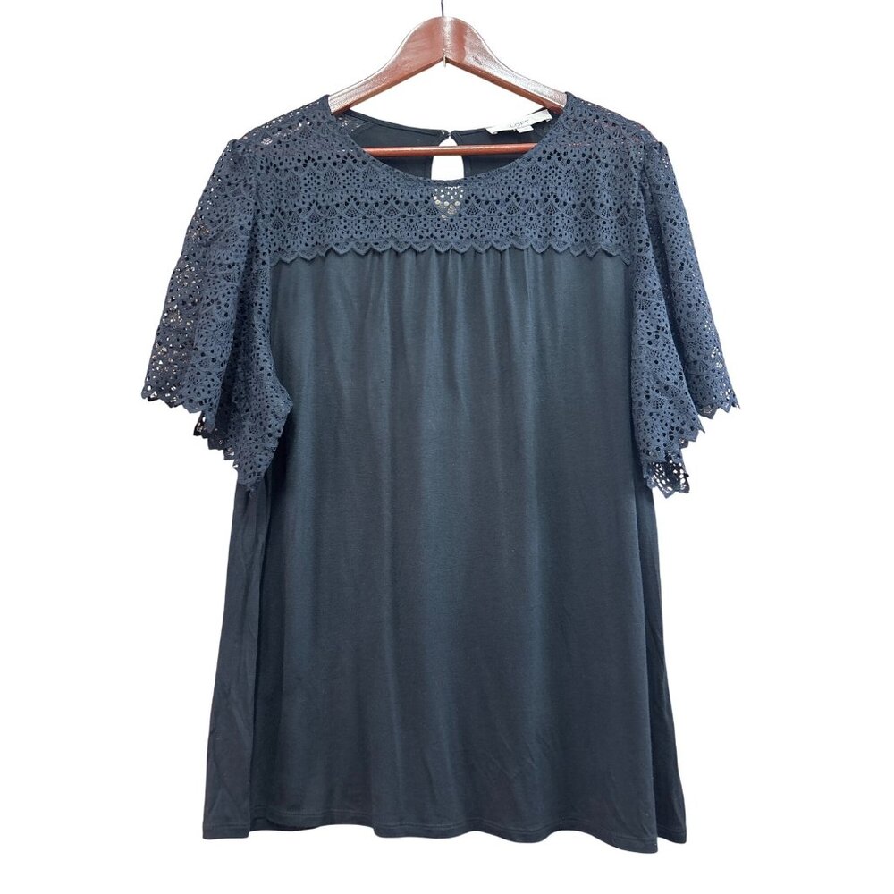 Loft Lace Sleeve Black Top XL